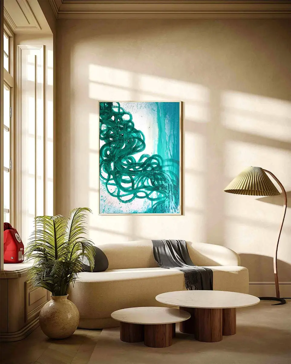 Emerald Whirl – Abstract Acrylic Painting in Green and Turquoise | Modern Wall Art for Living Room & Office | Large Original Canvas 24x36