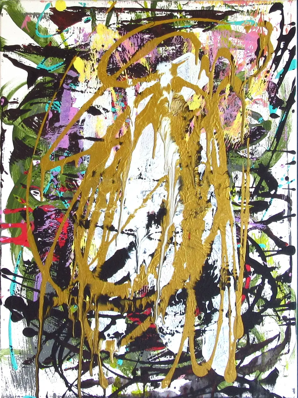 Abstract Gold Drip Art - Colorful Modern Wall Decor - Unique Canvas Painting