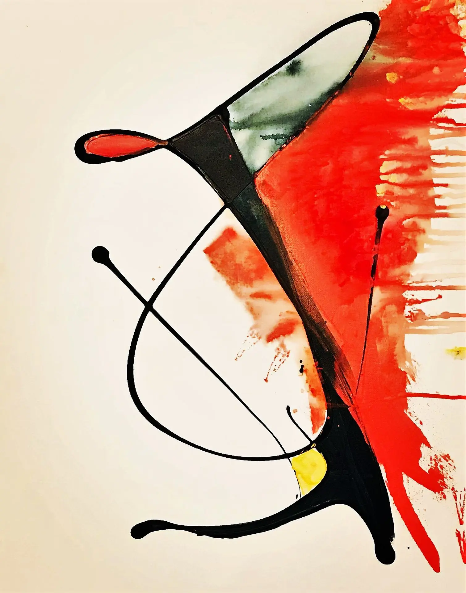 Fluid Harmony" – Modern Abstract Acrylic Painting on Canvas | Red, Black & Yellow Minimalist Art for Home or Office Décor