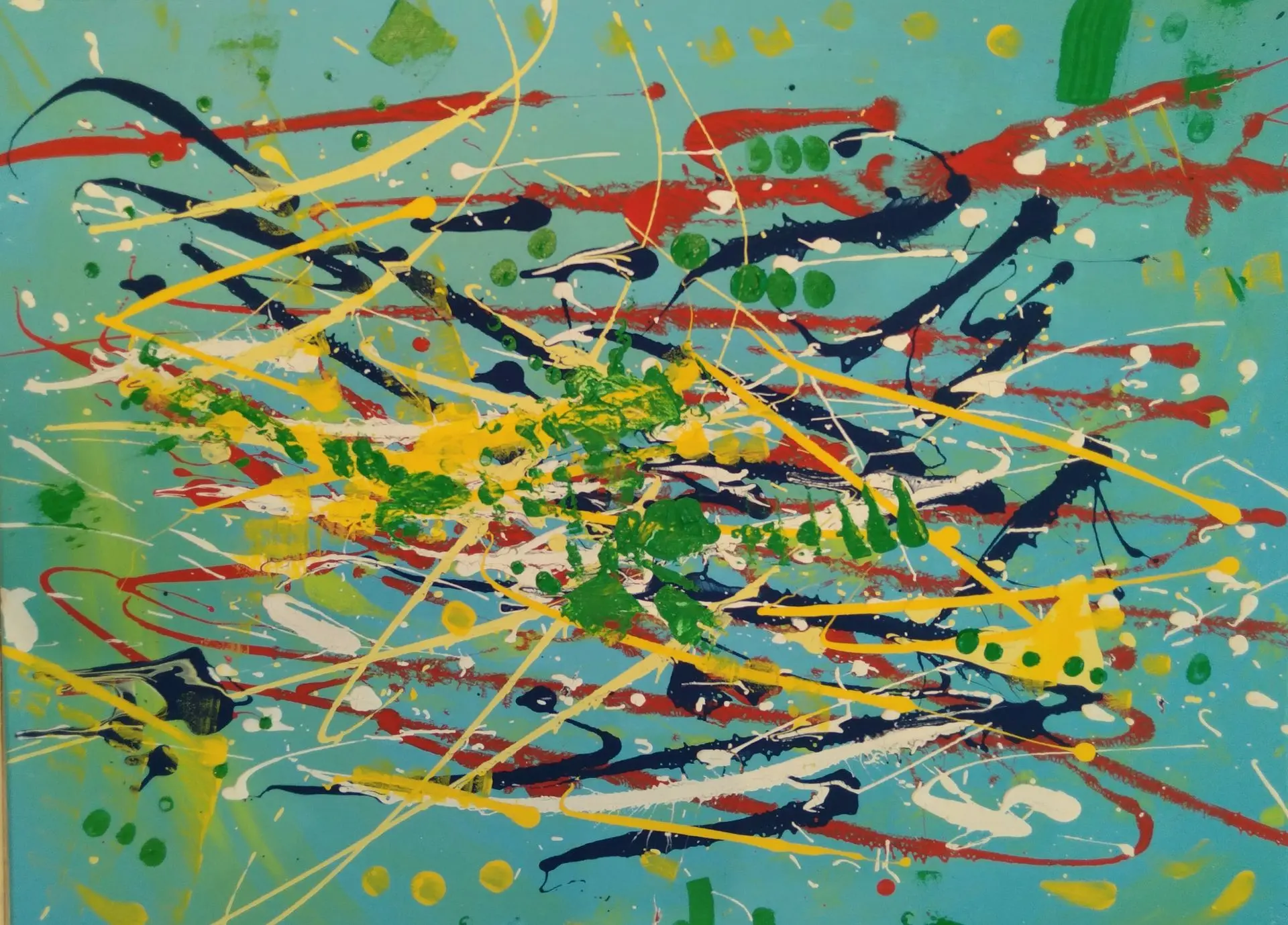 Green Energy – Abstract Acrylic Drip Painting, Modern Expressionist Wall Art in Green and Yellow, Contemporary Canvas for Home & Office