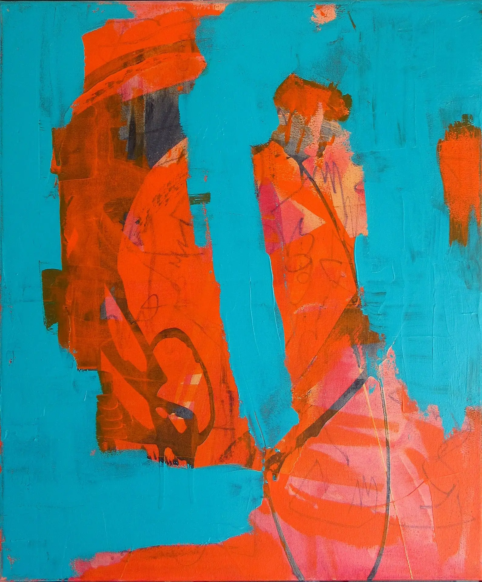 Abstract Acrylic Painting “Fire & Ocean Harmony” | Modern Red and Turquoise Wall Art for Home & Office | Contemporary Emotional Expressionist Artwork 20x24