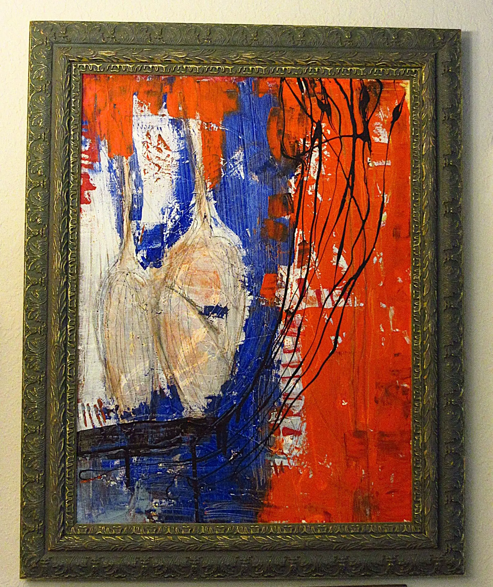 Abstract Expressionist Art - Bold Red and Blue Canvas Painting