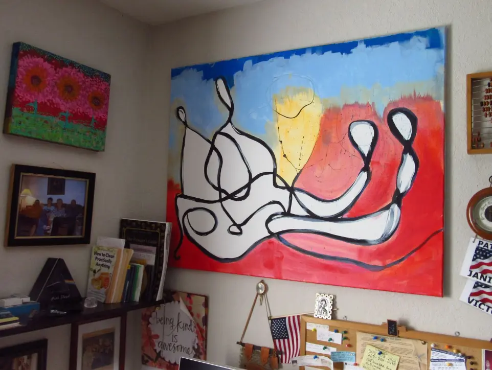 Abstract Expressionist Art - Colorful Fluid Lines on Canvas