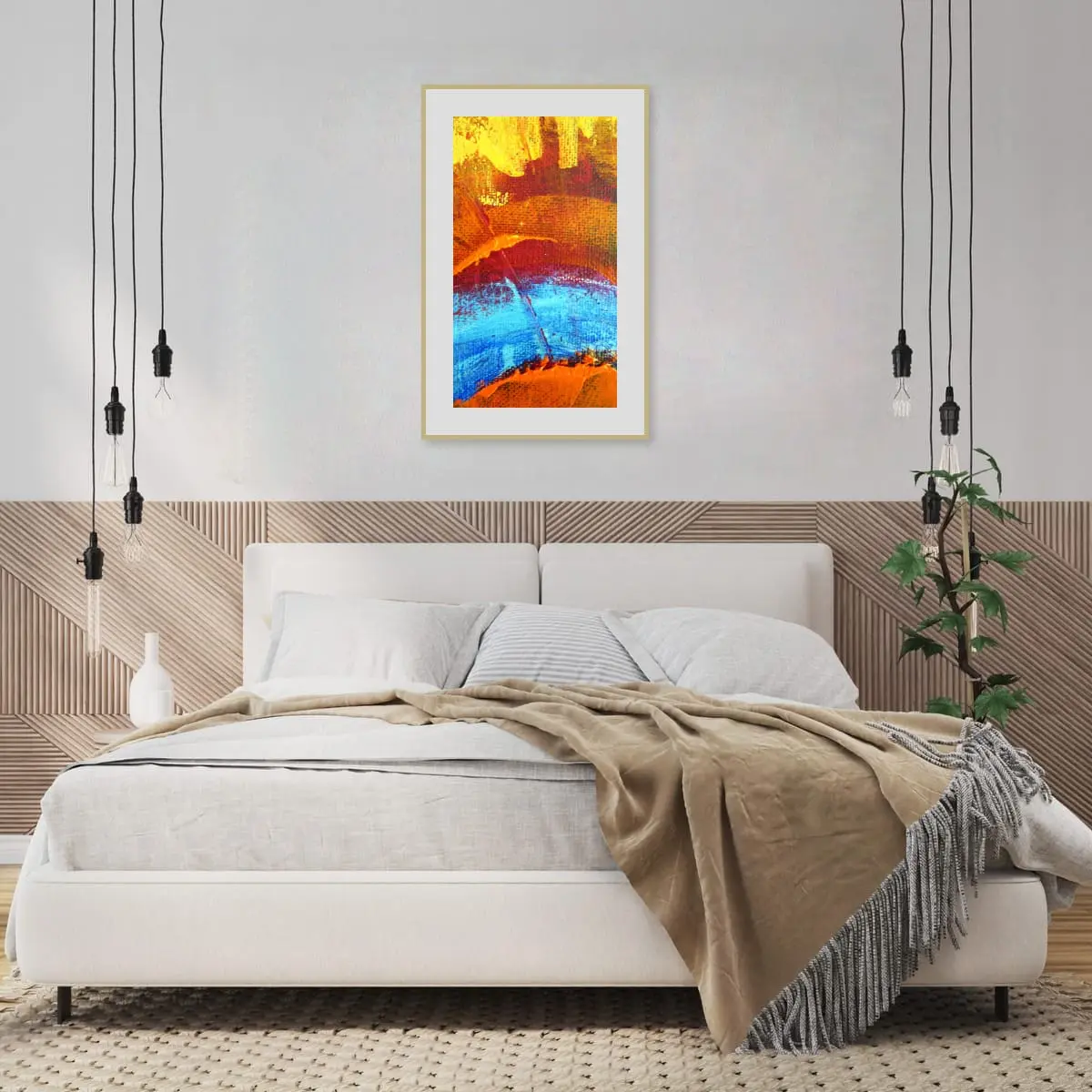 Abstract Landscape Art - Bold Colors in Blue, Orange, and Yellow - Modern Wall Decor